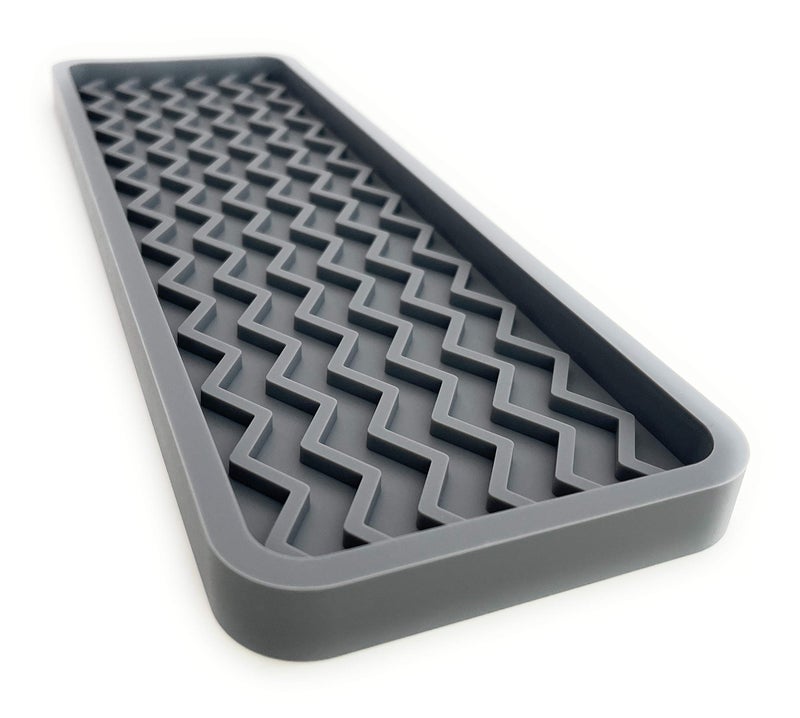 Happitasa Silicone Kitchen Sink Organizer Tray, Sponge Holder and Countertop Protector | Bathroom and Kitchen Soap Dish and Dispenser Tray (Grey, 12" x 4", 9.2 Ounces, Zigzag) - Image 1